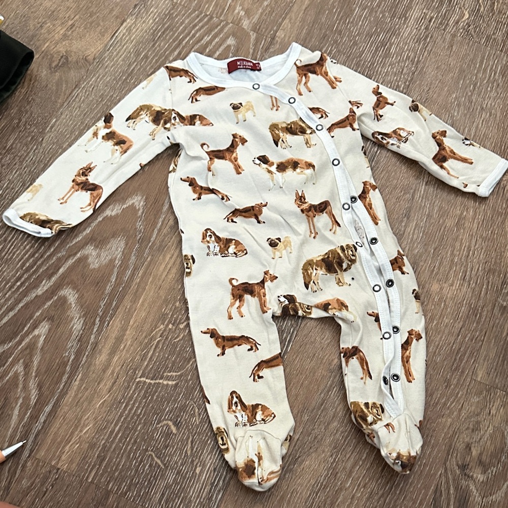 Milkbarn Cream Dog Print Kids Footie